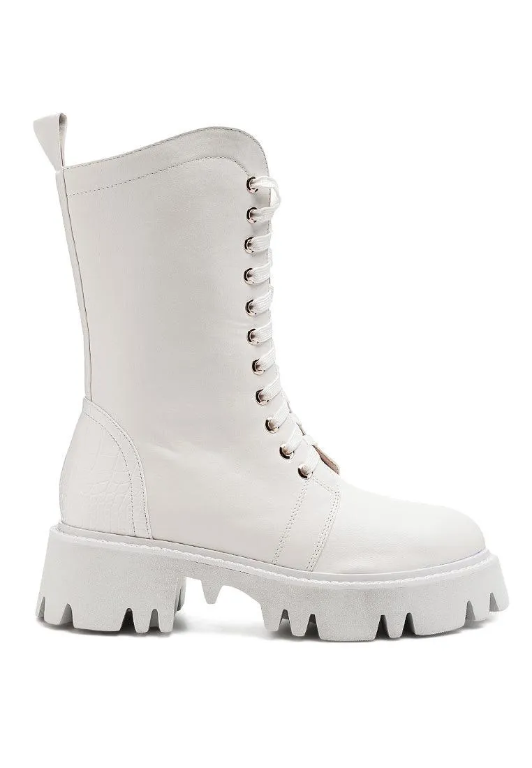 drill chunky white lace up ankle boots