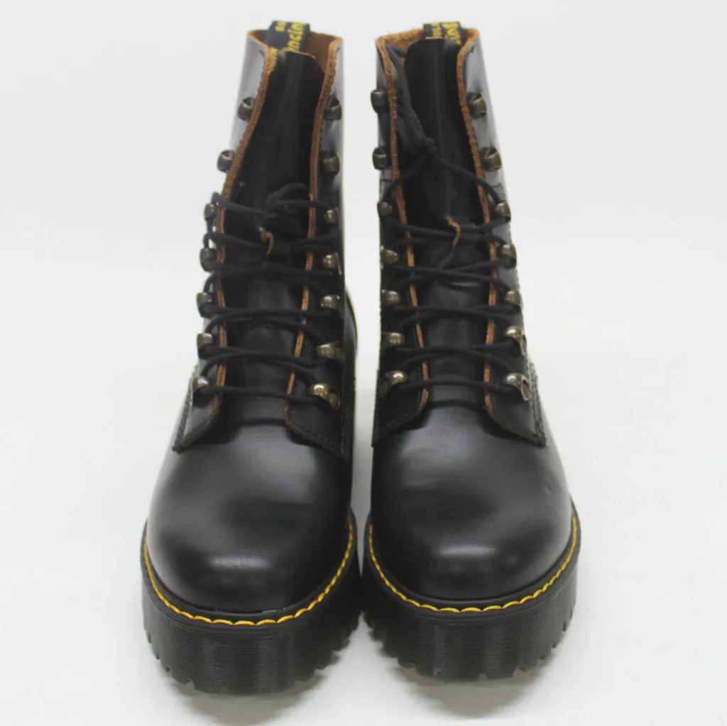 Dr.Martens Leona 7-Eyelet Black Womens Vintage Smooth Mid Heel Combat Boots - UK 6.5