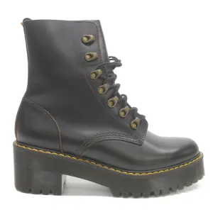 Dr.Martens Leona 7-Eyelet Black Womens Vintage Smooth Mid Heel Combat Boots - UK 6.5