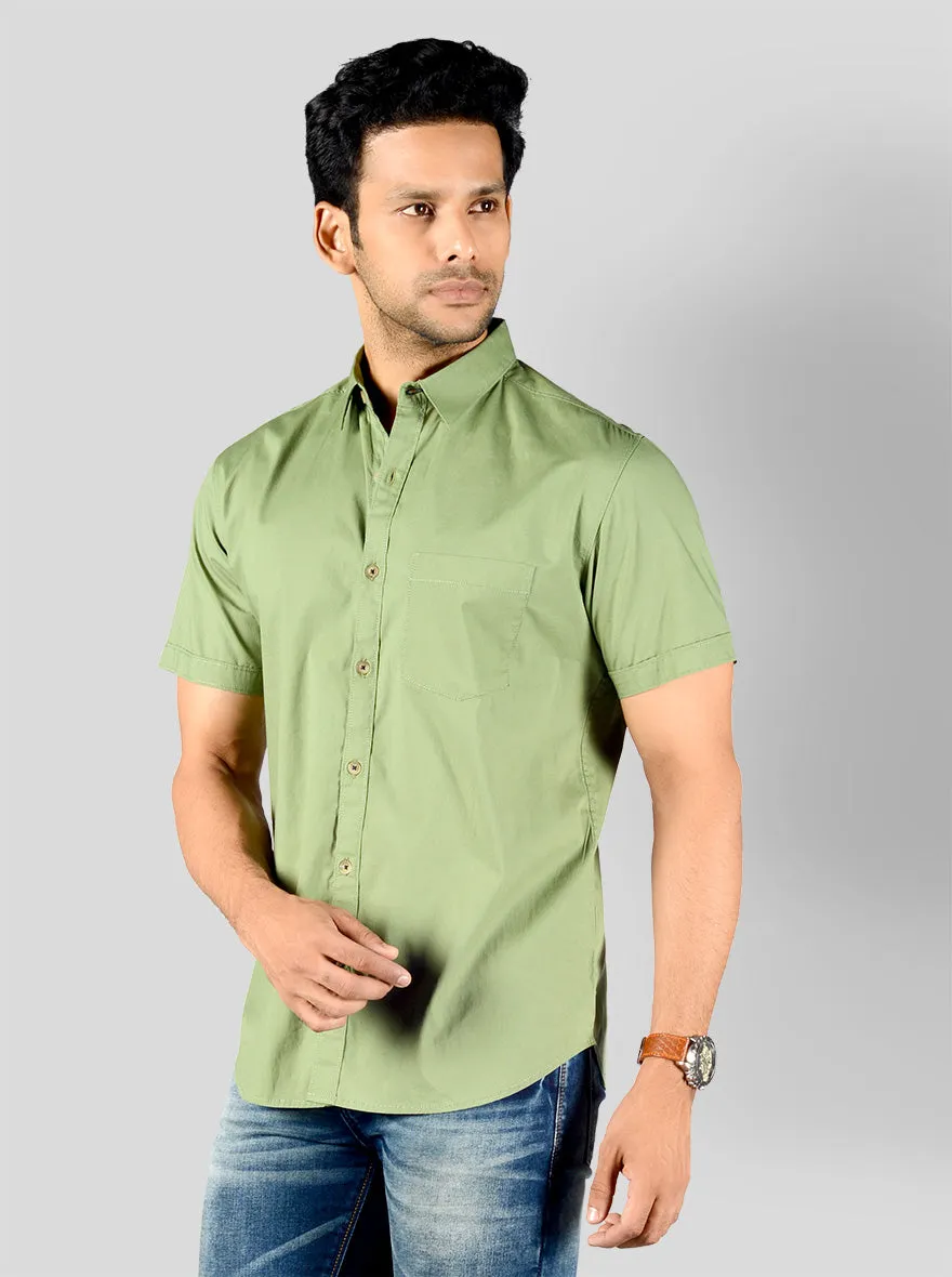 Dull Pistachio Green Solid Slim Fit Casual Shirt | Greenfibre