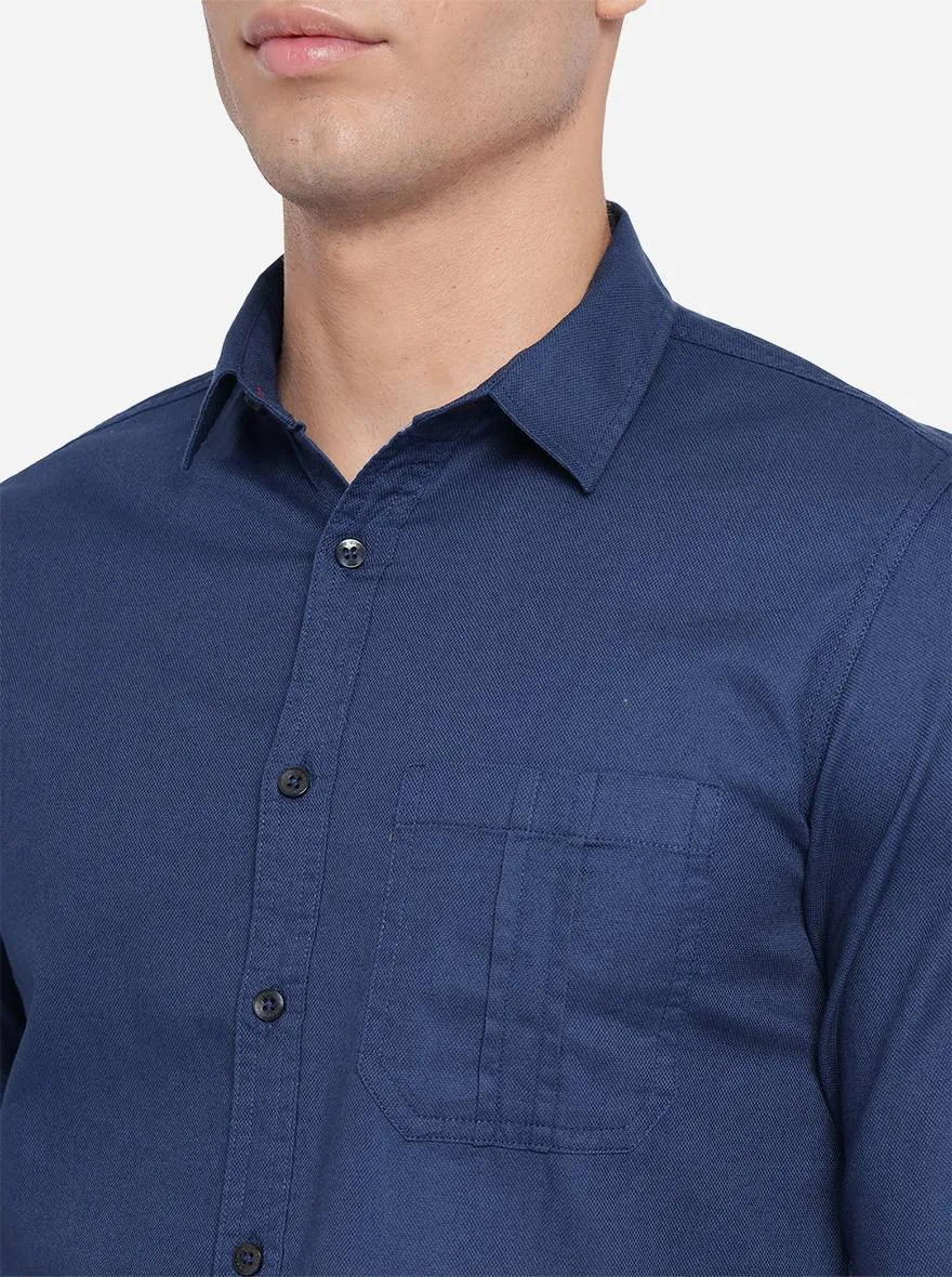 Estate Blue Solid Slim Fit Semi Casual Shirt | Greenfibre