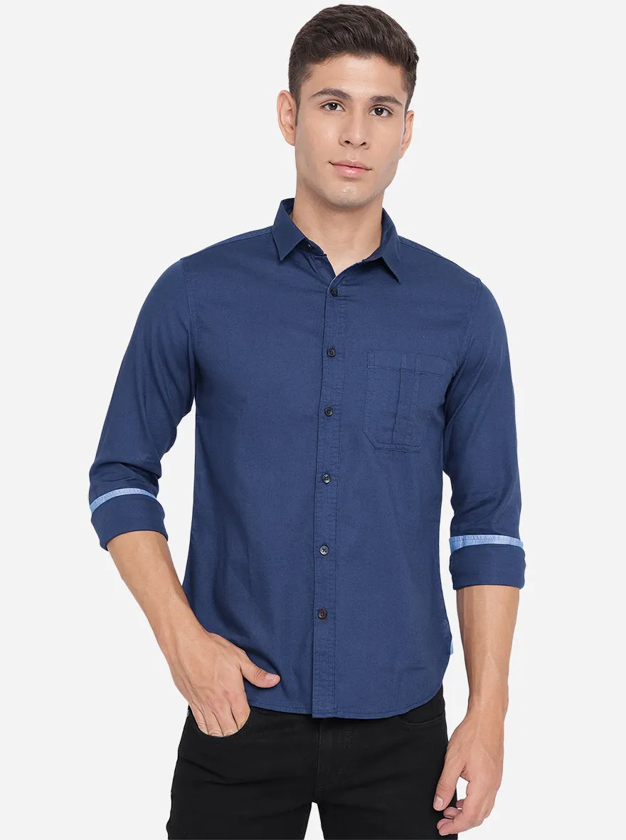 Estate Blue Solid Slim Fit Semi Casual Shirt | Greenfibre