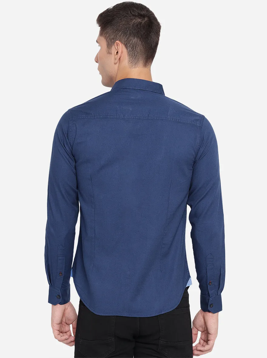 Estate Blue Solid Slim Fit Semi Casual Shirt | Greenfibre