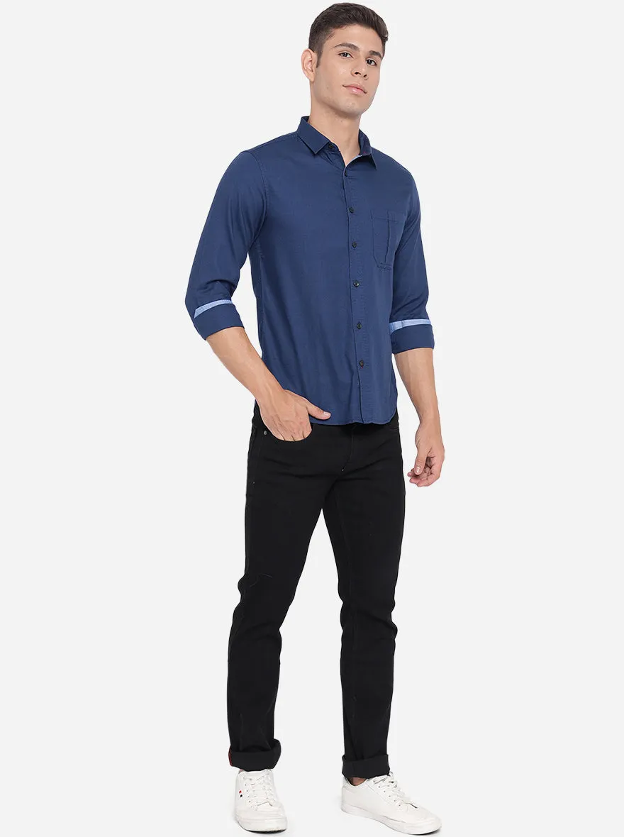 Estate Blue Solid Slim Fit Semi Casual Shirt | Greenfibre