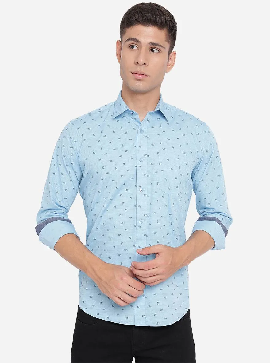 Ethereal Blue Printed Slim Fit Casual Shirt | Greenfibre