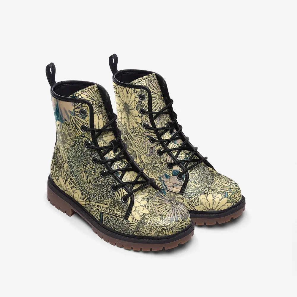 Faded Bloom - Floral Print Combat Boots