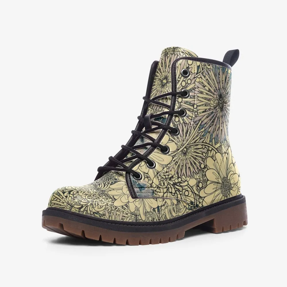 Faded Bloom - Floral Print Combat Boots