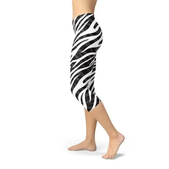 Fierce Zebra Graphic Women's Capri Fitness Leggings