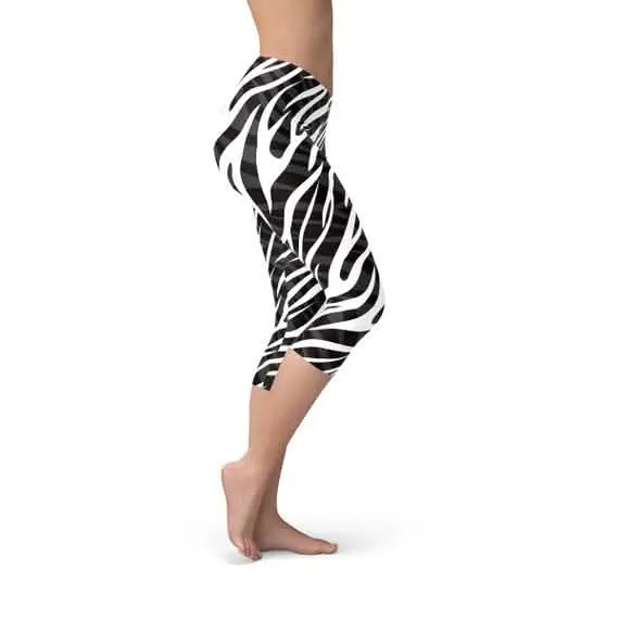 Fierce Zebra Graphic Women's Capri Fitness Leggings