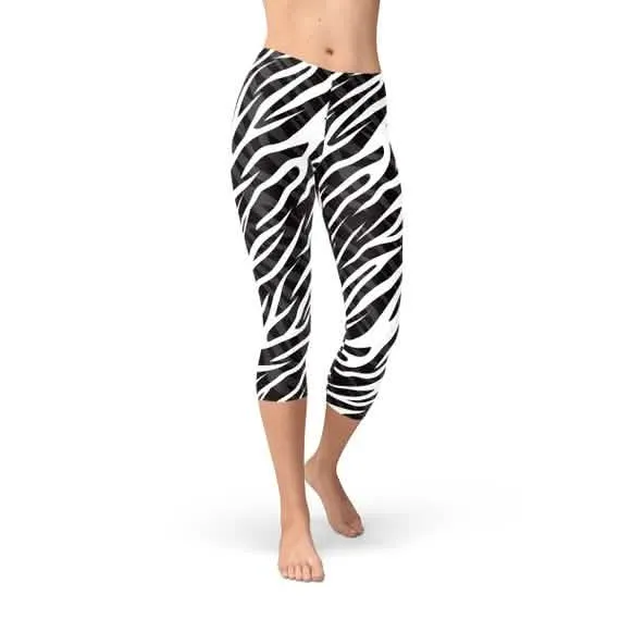 Fierce Zebra Graphic Women's Capri Fitness Leggings