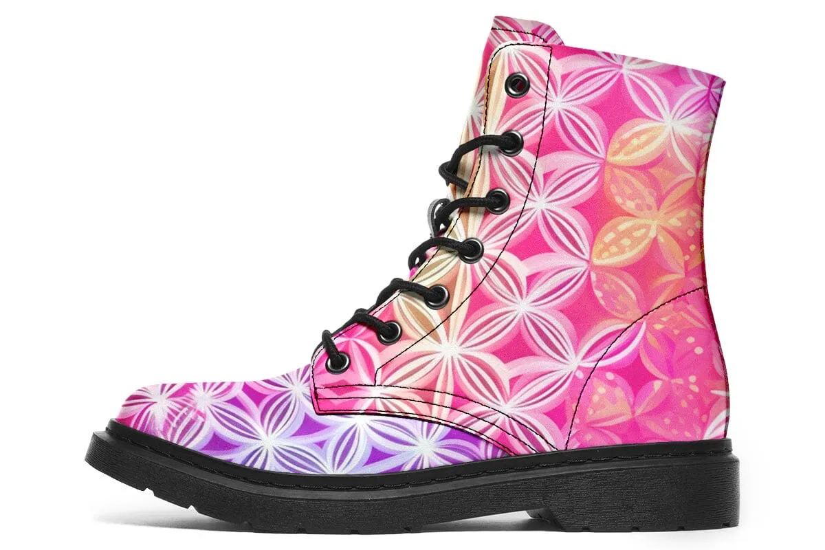 Flower Life Pink Sherbert Combat Boots