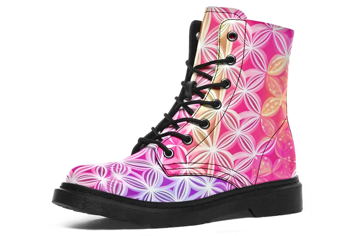 Flower Life Pink Sherbert Combat Boots