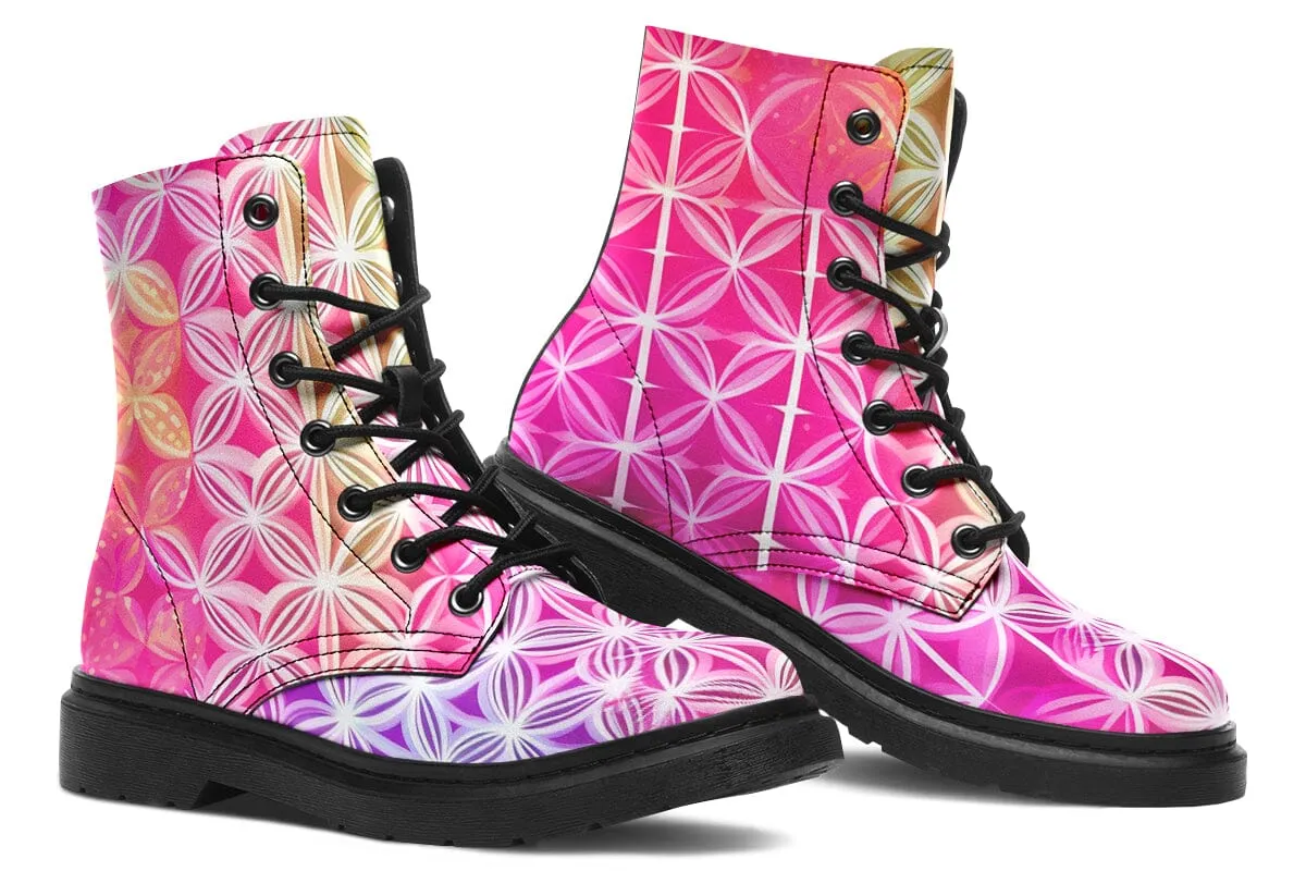 Flower Life Pink Sherbert Combat Boots