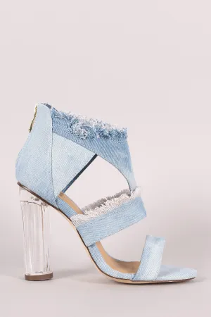 Frayed Denim Open Toe Chunky Perspex Heel