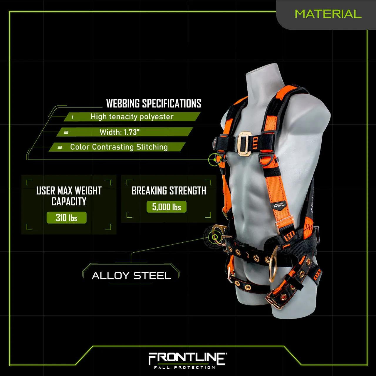 Frontline 50CTB Combat Construction Style Full Body Harness with Tongue Buckle Belt & Legs 3X/4X