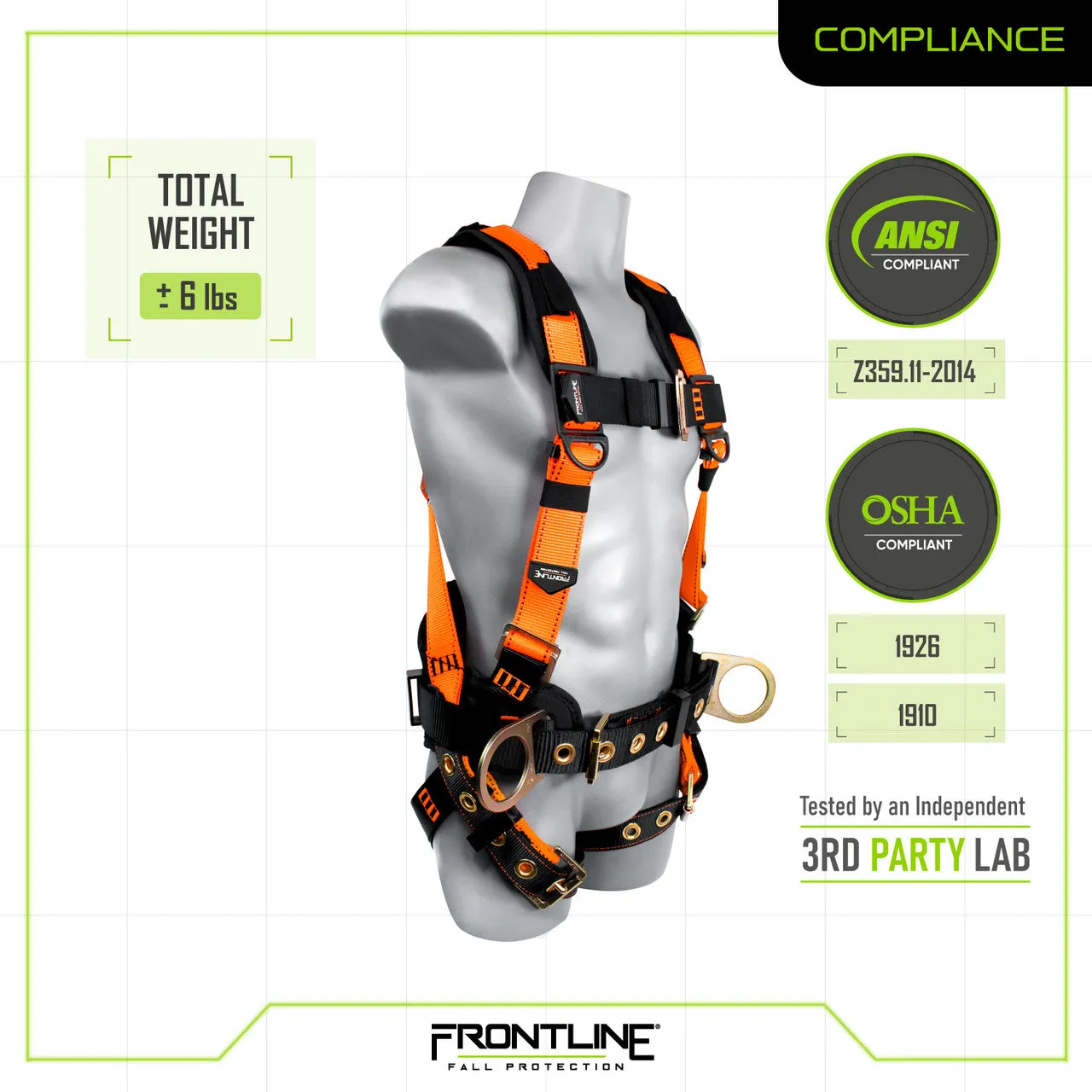 Frontline 50CTB Combat Construction Style Full Body Harness with Tongue Buckle Belt & Legs 3X/4X