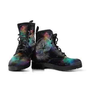 Galactic Tree of Life  Memory Foam Boots | All Season Lace Up Boots | Vegan Leather Combat Boot by Manifestie