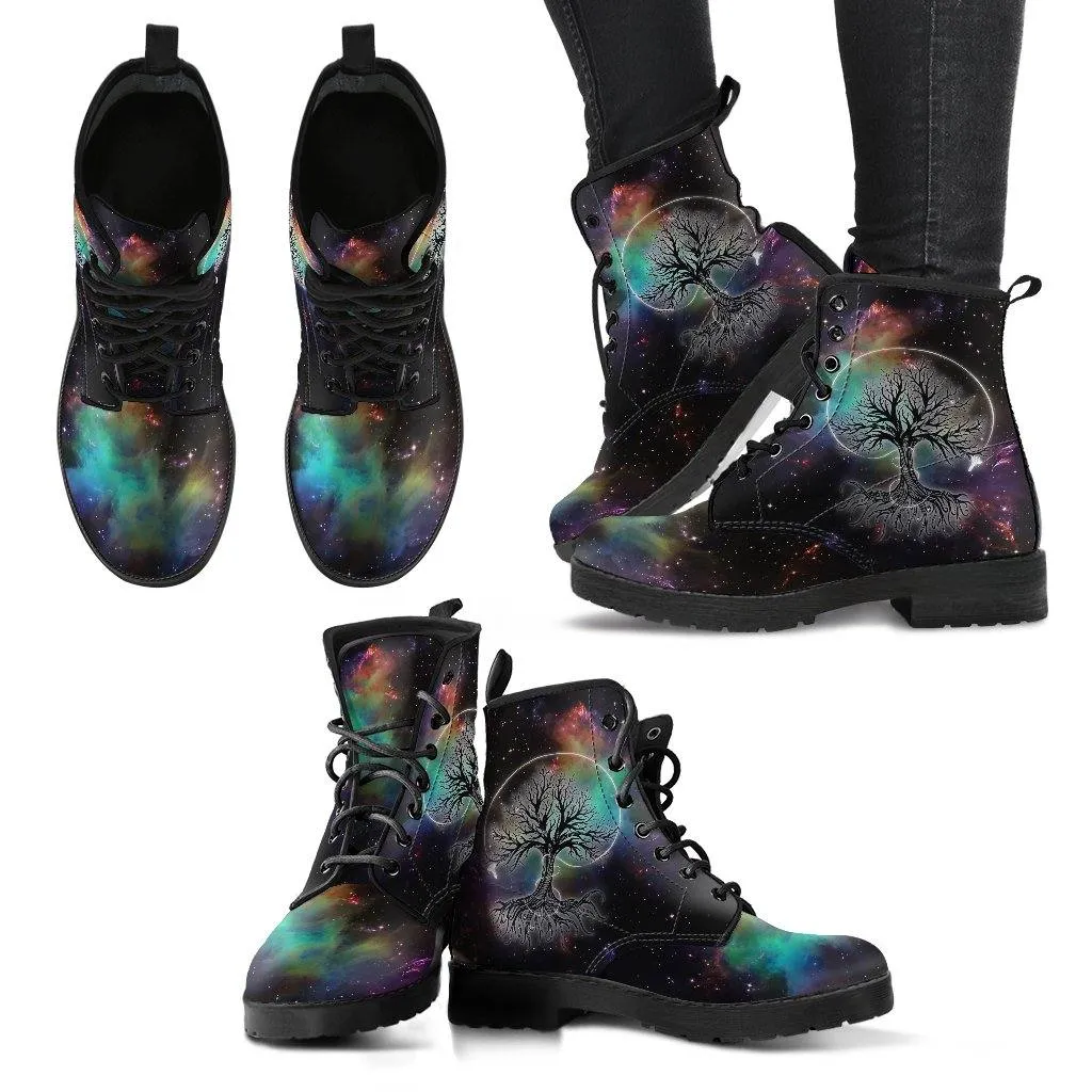 Galactic Tree of Life  Memory Foam Boots | All Season Lace Up Boots | Vegan Leather Combat Boot by Manifestie