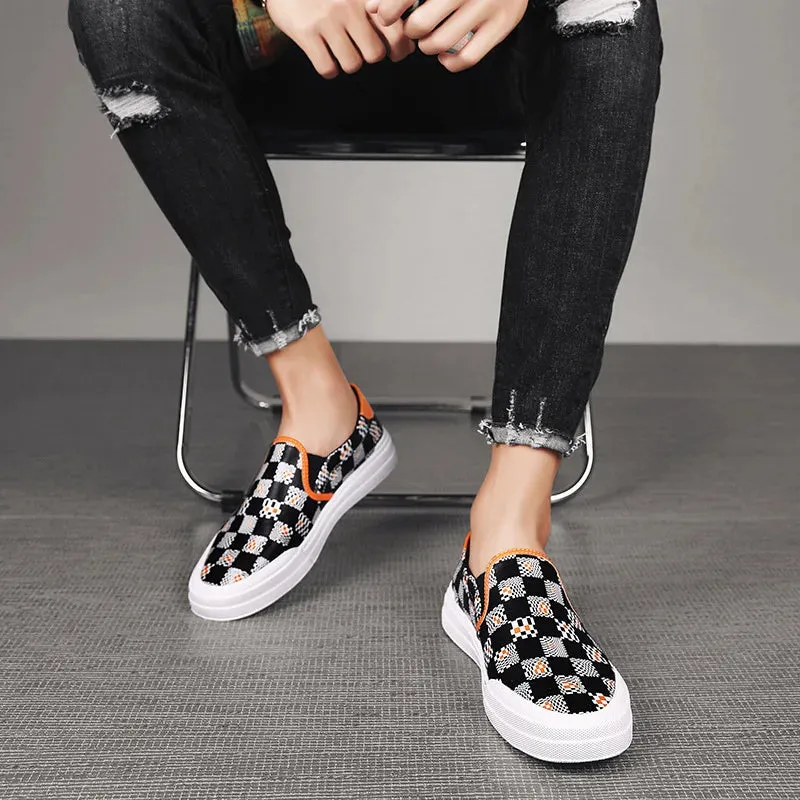 Genuine Leather Checkered Slip-on Sneakers