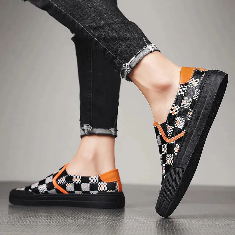 Genuine Leather Checkered Slip-on Sneakers