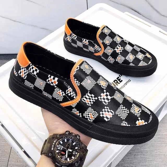 Genuine Leather Checkered Slip-on Sneakers