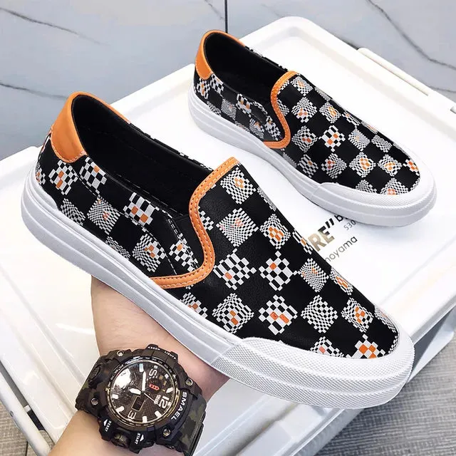 Genuine Leather Checkered Slip-on Sneakers