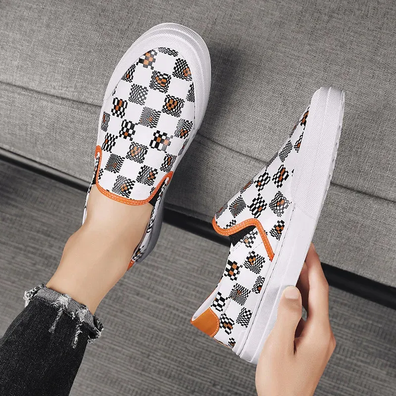 Genuine Leather Checkered Slip-on Sneakers