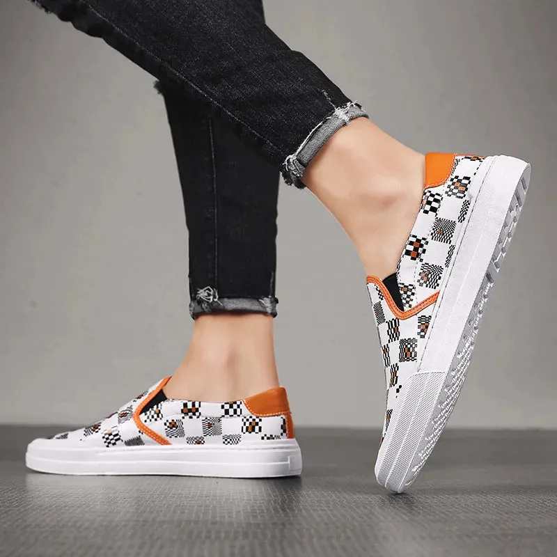 Genuine Leather Checkered Slip-on Sneakers