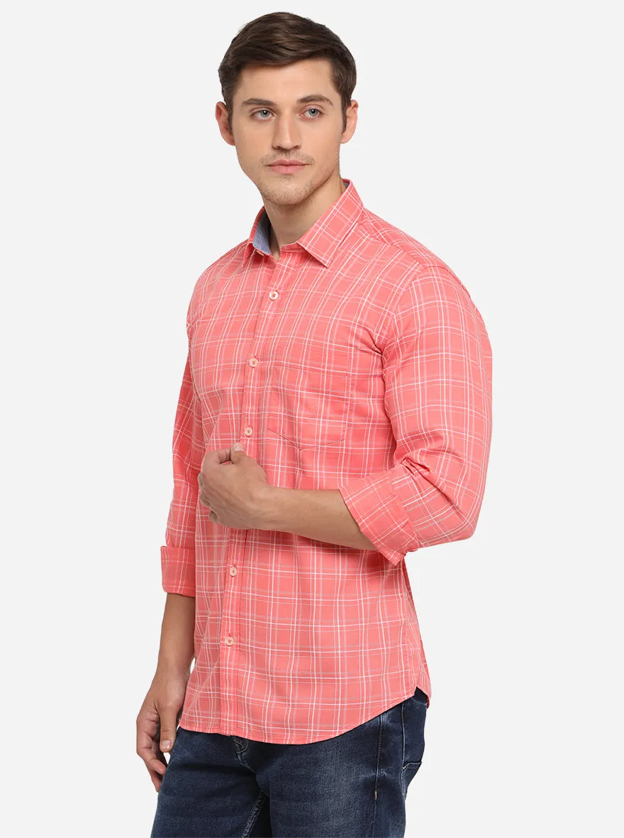 Georgia Peach Checked Slim Fit Semi Casual Shirt | JadeBlue