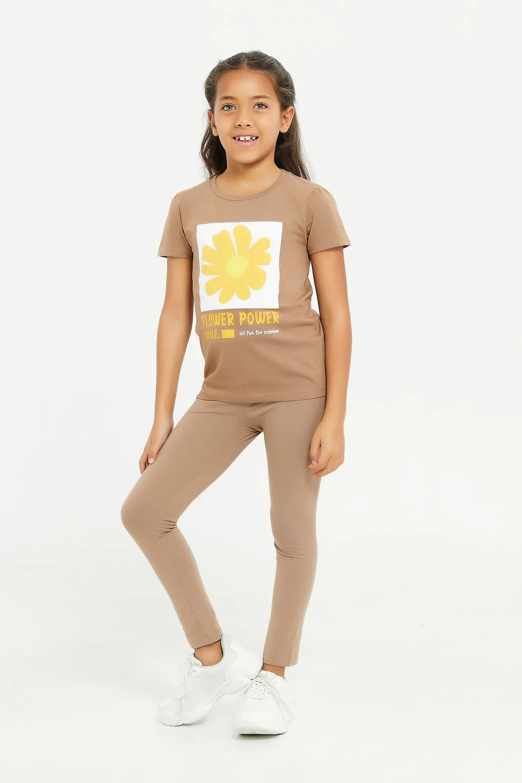 Girls Brown Embroidered Legging