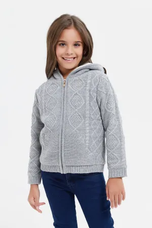 Girls Grey Zip Knitted Cardigan