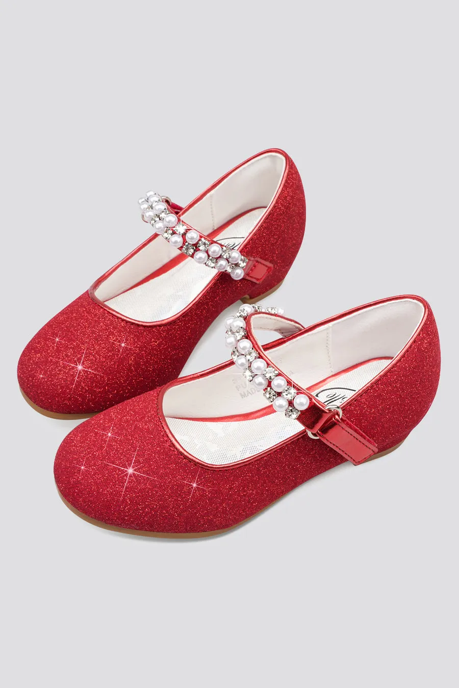 Girls Pearl and diamond strap Low Heel Mary Jane Dress Shoes