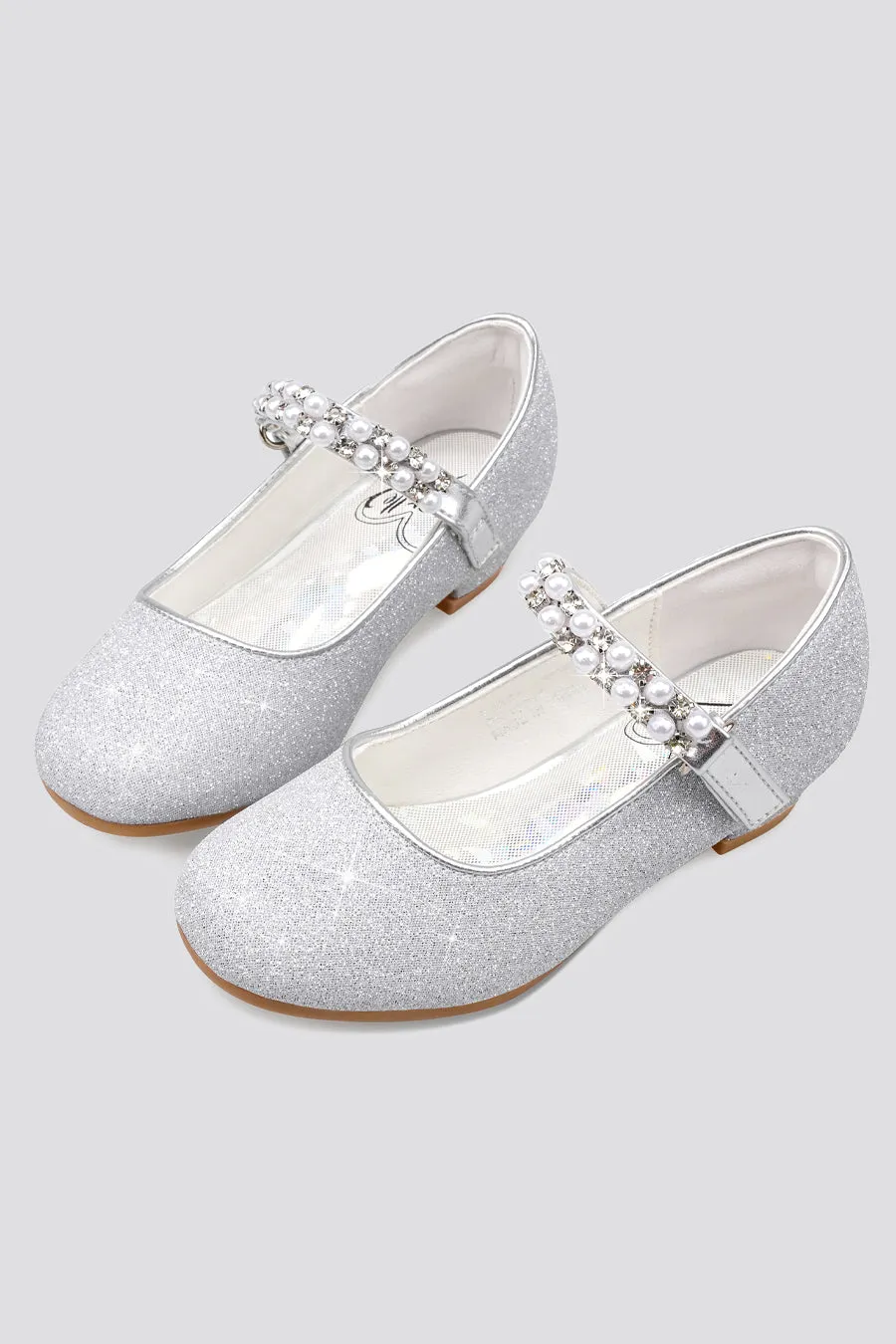 Girls Pearl and diamond strap Low Heel Mary Jane Dress Shoes