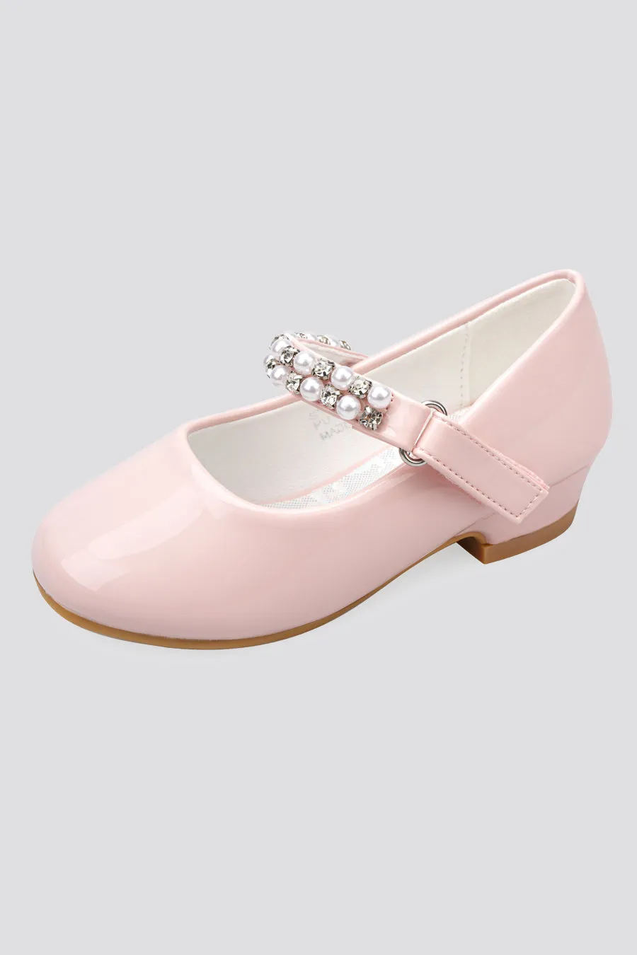 Girls Pearl and diamond strap Low Heel Mary Jane Dress Shoes