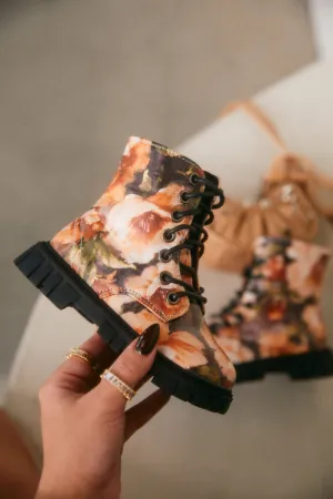 Grace Lace Up Boots - Floral