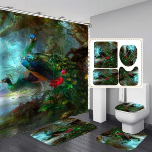 Green Peacock Shower Curtain Set