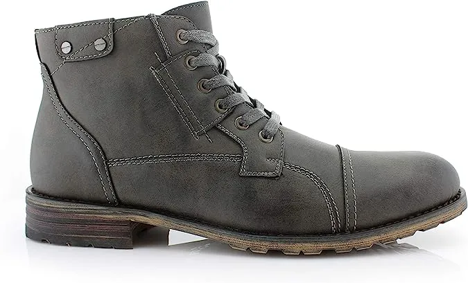 Grey Mens Casual Work Lace Up Classic Motorcycle Combat Boots