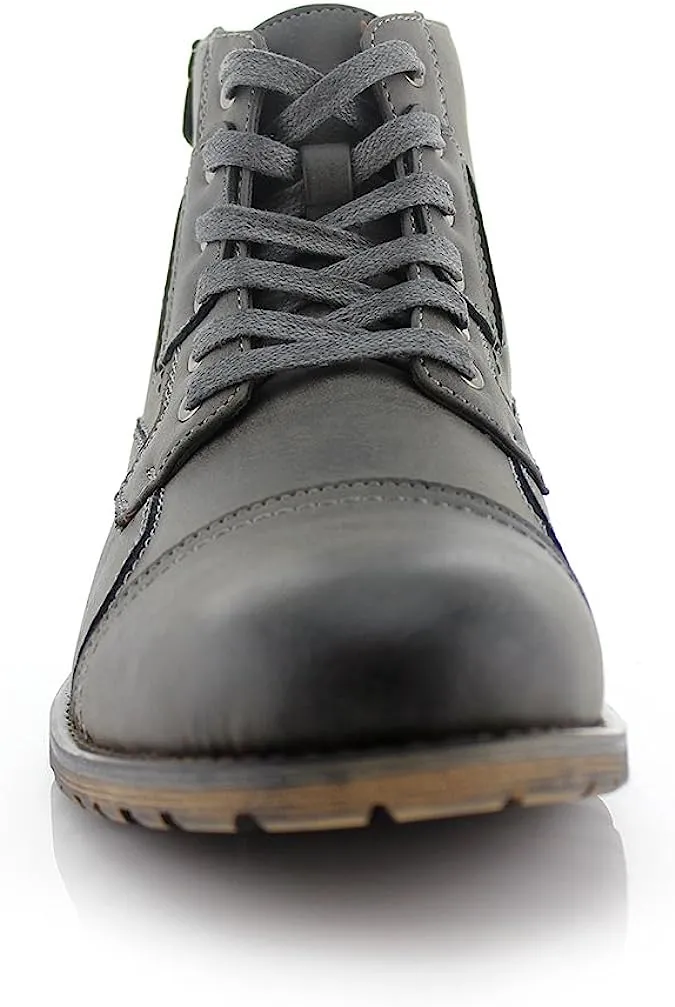 Grey Mens Casual Work Lace Up Classic Motorcycle Combat Boots