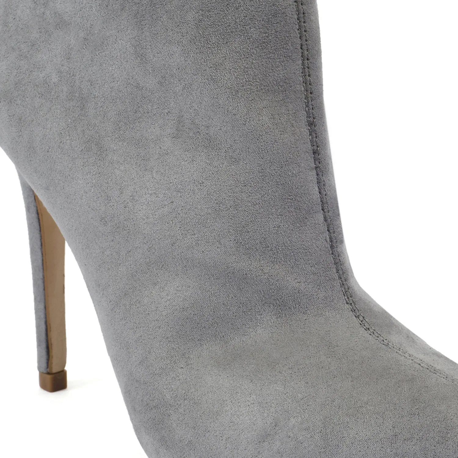 Grey Stilleto Pointed Toe Ankle Boots