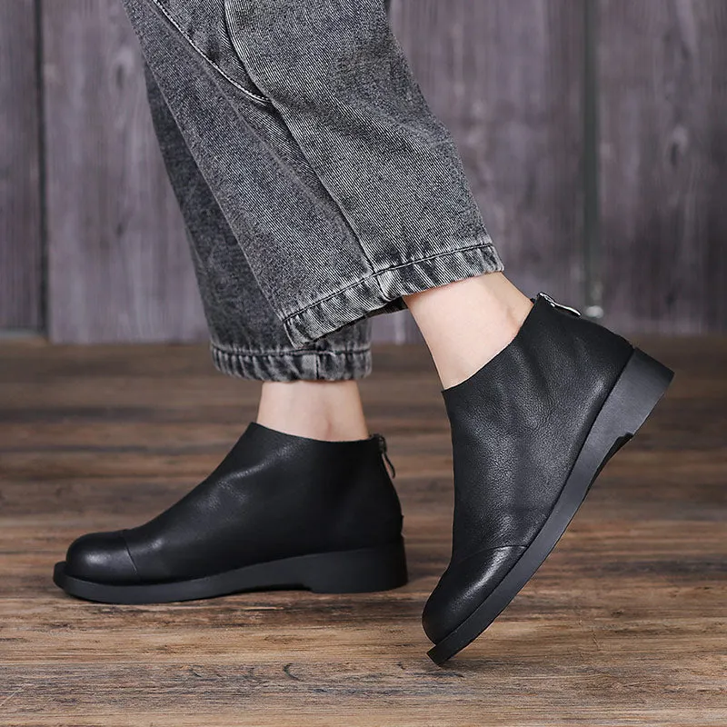 Handmade Leather Ankle Booties Platform For Women Chunky Heel Work Combat Boots Black/Coffee