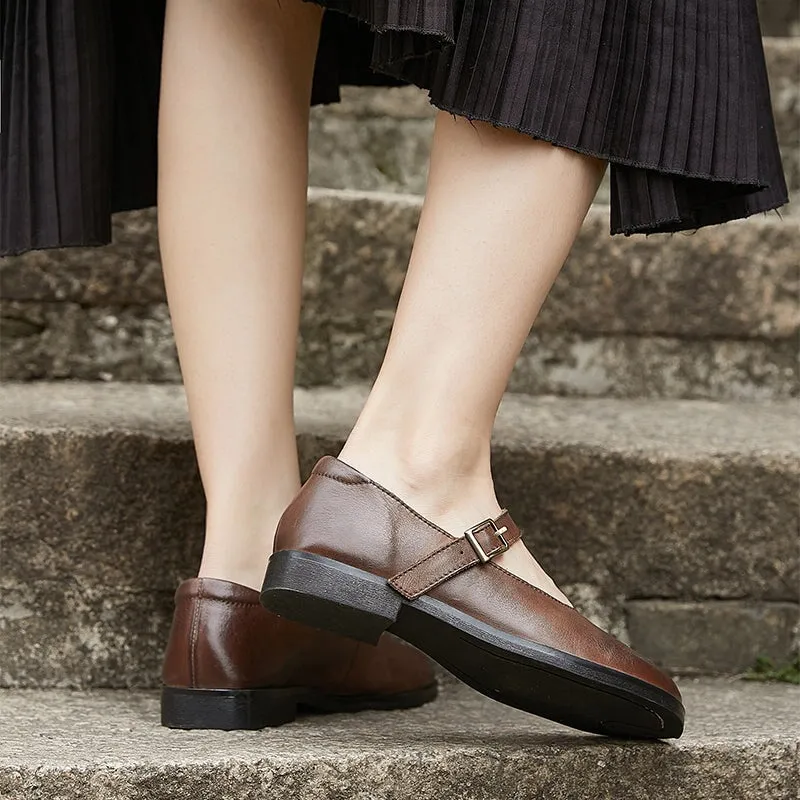 Handmade Leather Mary Jane Flats Split Toe in Black/Coffee