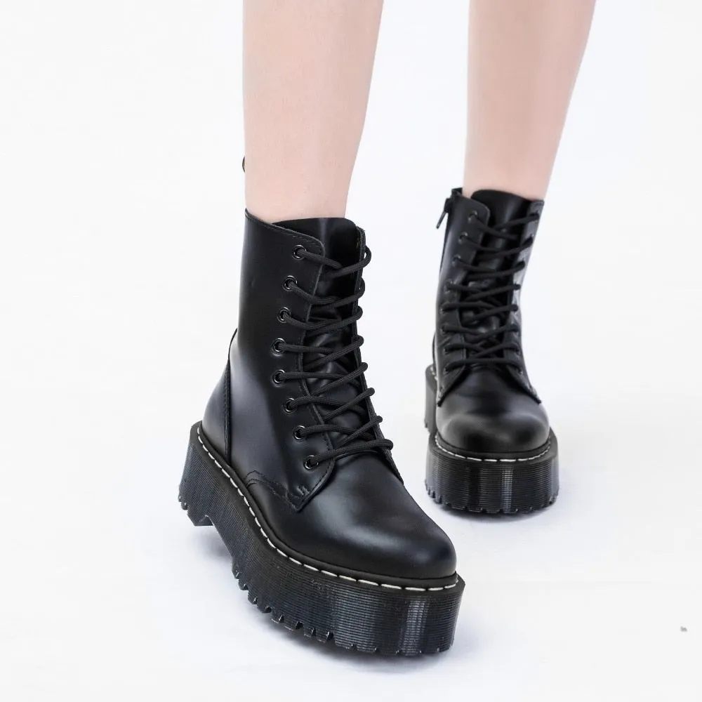 Harajuku Chunky Black and White Short Combat Boots