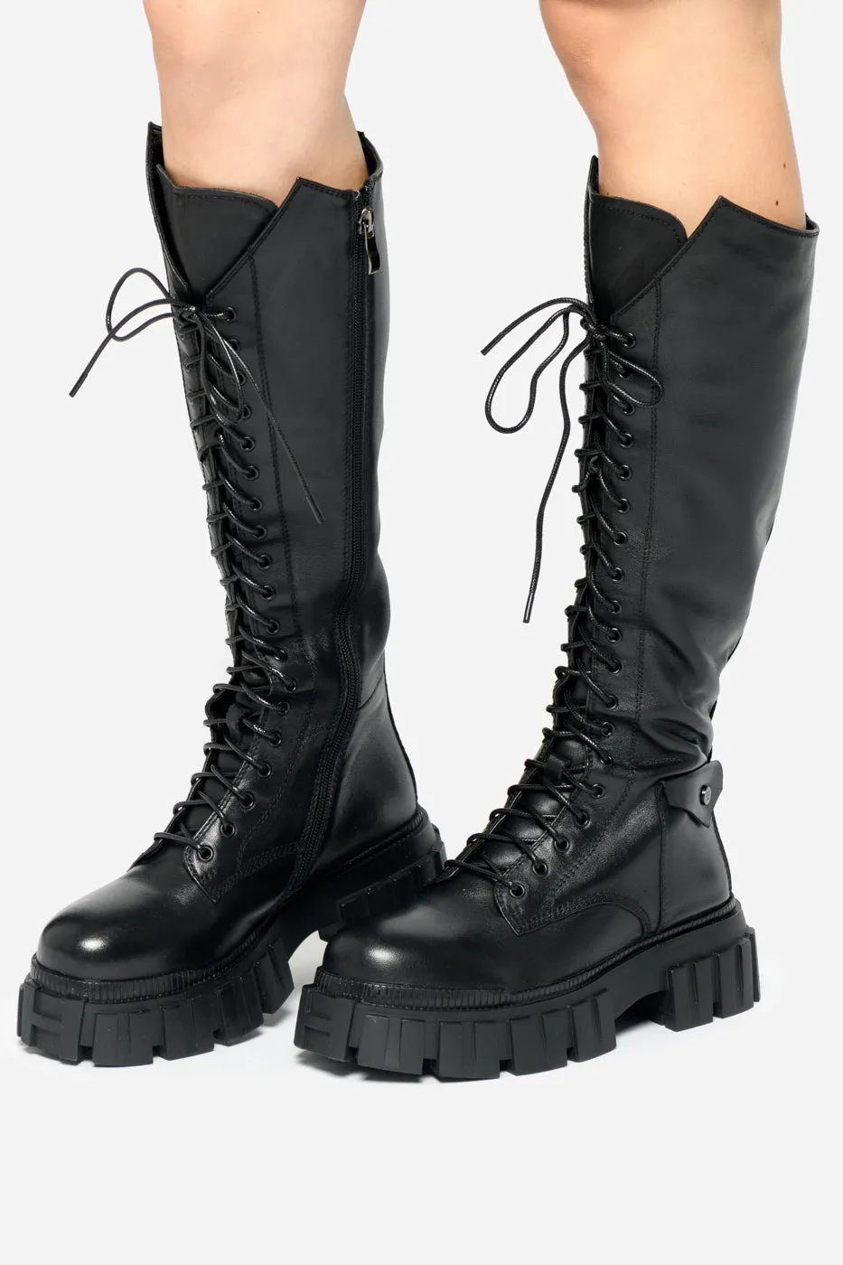 High-Rise Combat Boots - Black