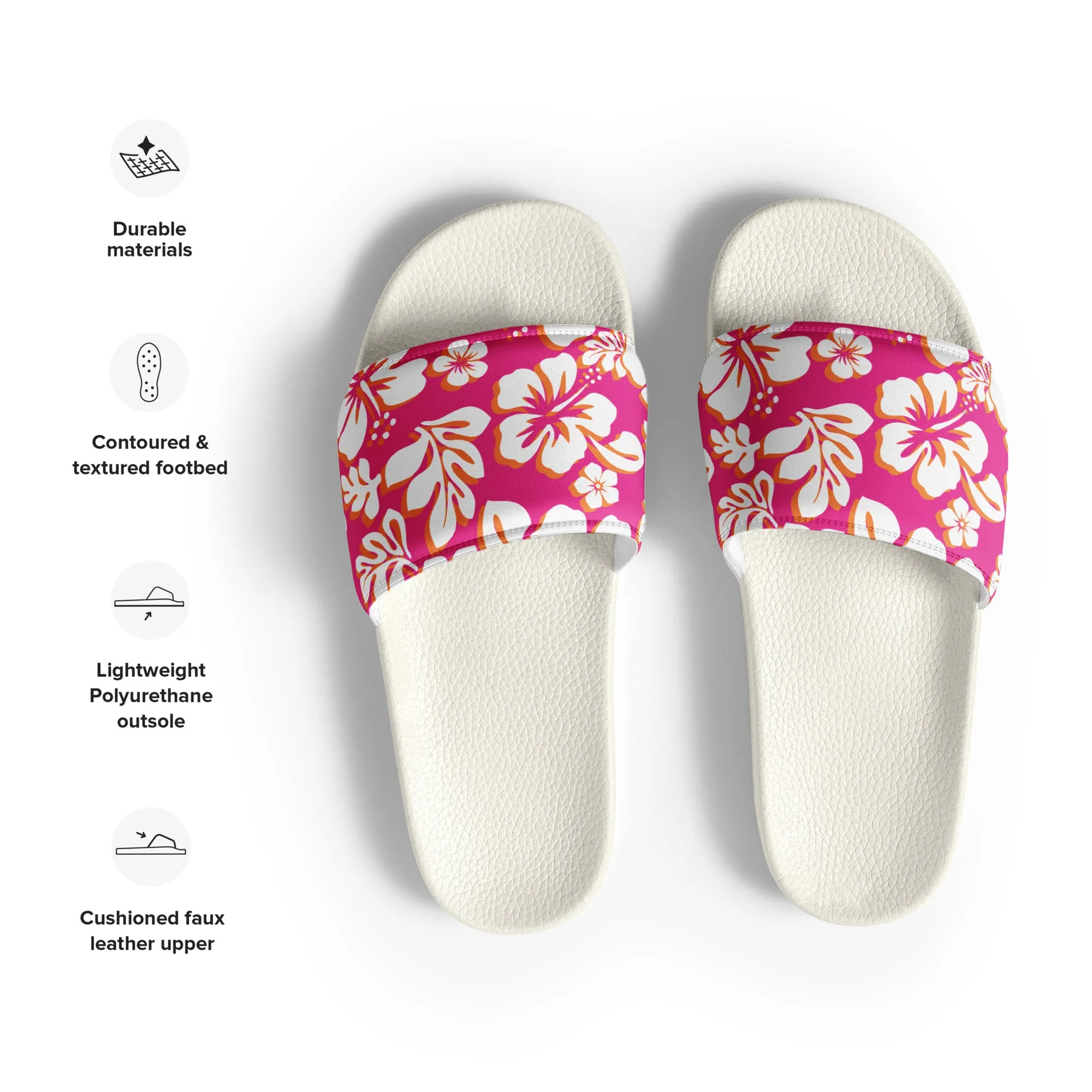 Hot Pink, Orange and White Hawaiian Flowers Men’s Slides Sandals