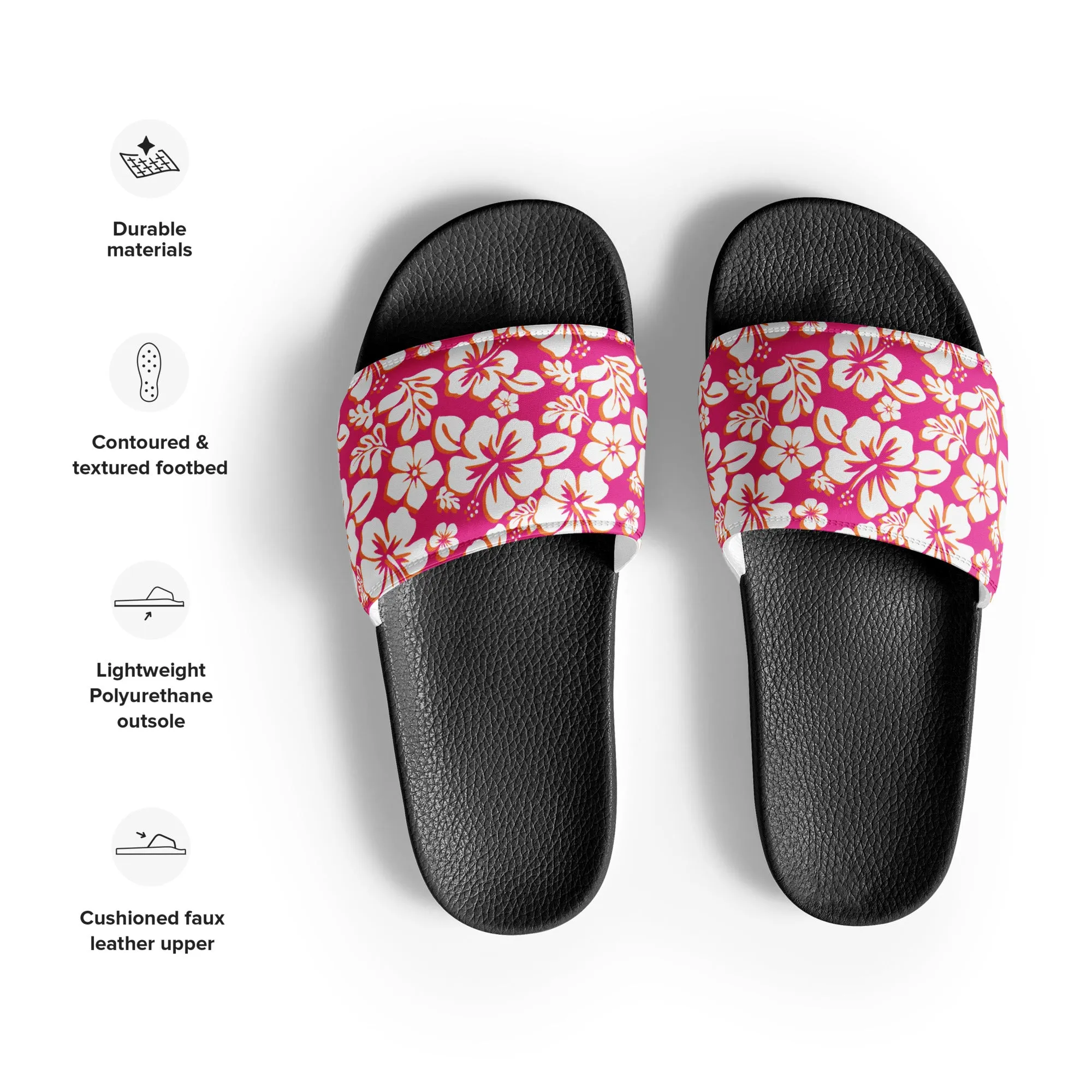 Hot Pink, Orange and White Hawaiian Flowers Women’s Slides Sandals