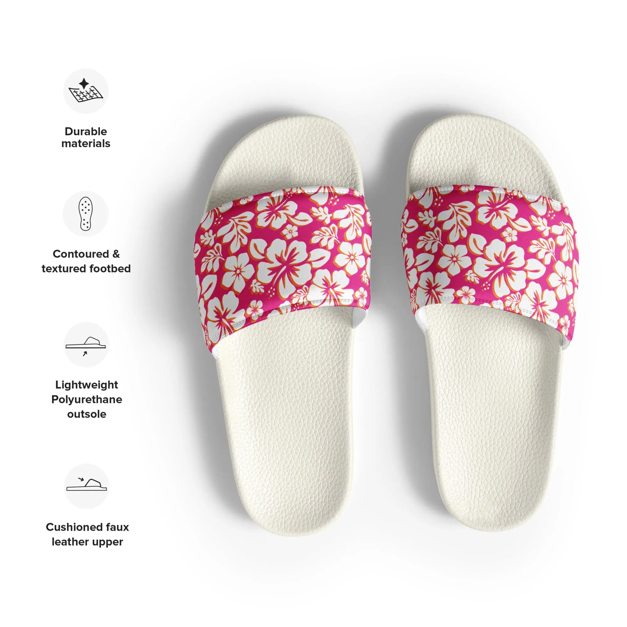 Hot Pink, Orange and White Hawaiian Flowers Women’s Slides Sandals