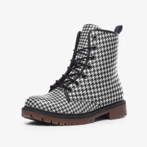 Houndstooth Check Lace Up Boots