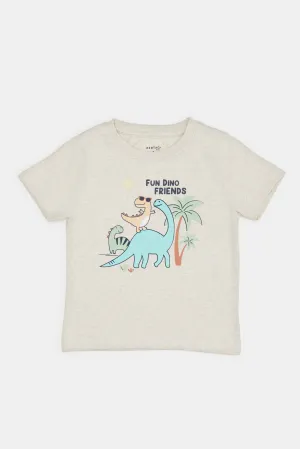 Infant Boys Ecru Dino Print T-Shirt