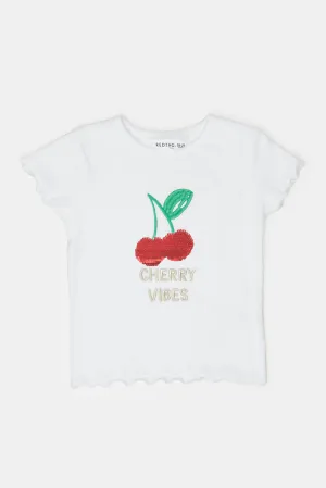 Infant Girls White Cherry Embellished T-Shirt