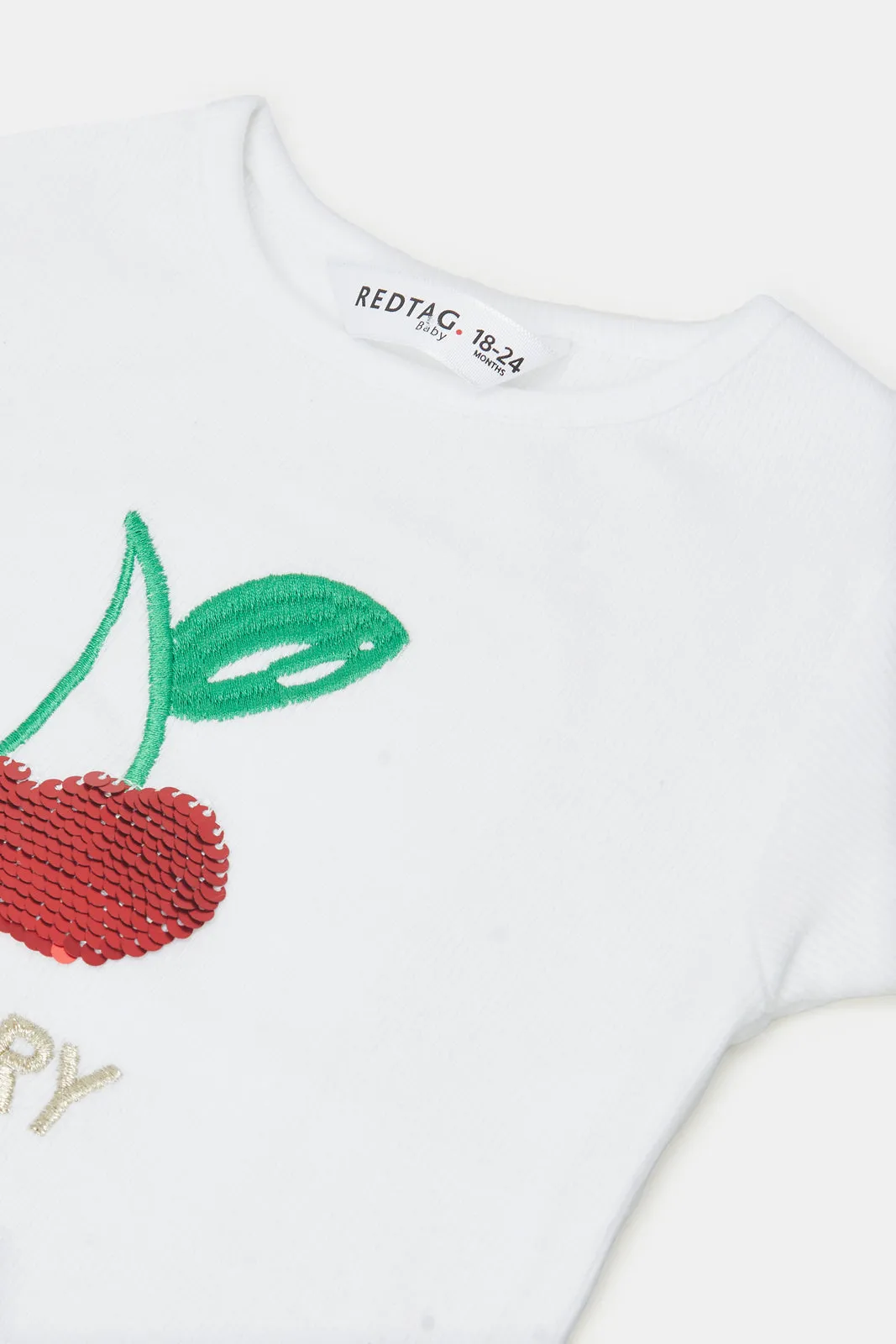 Infant Girls White Cherry Embellished T-Shirt